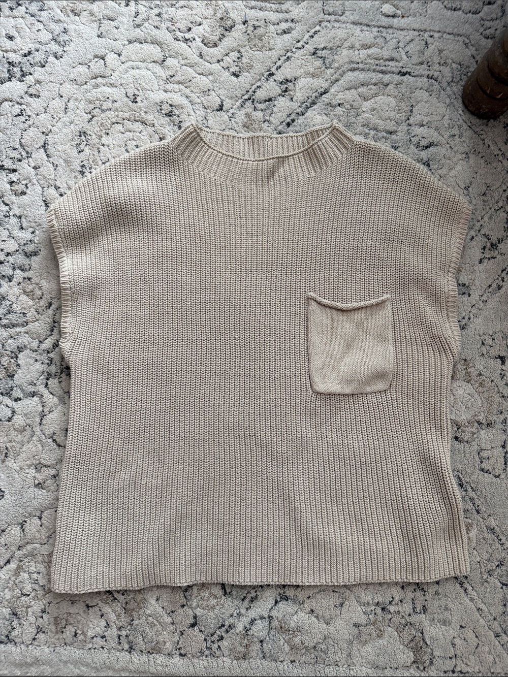 By Together Cream Knit Pocket Crewneck Sweater